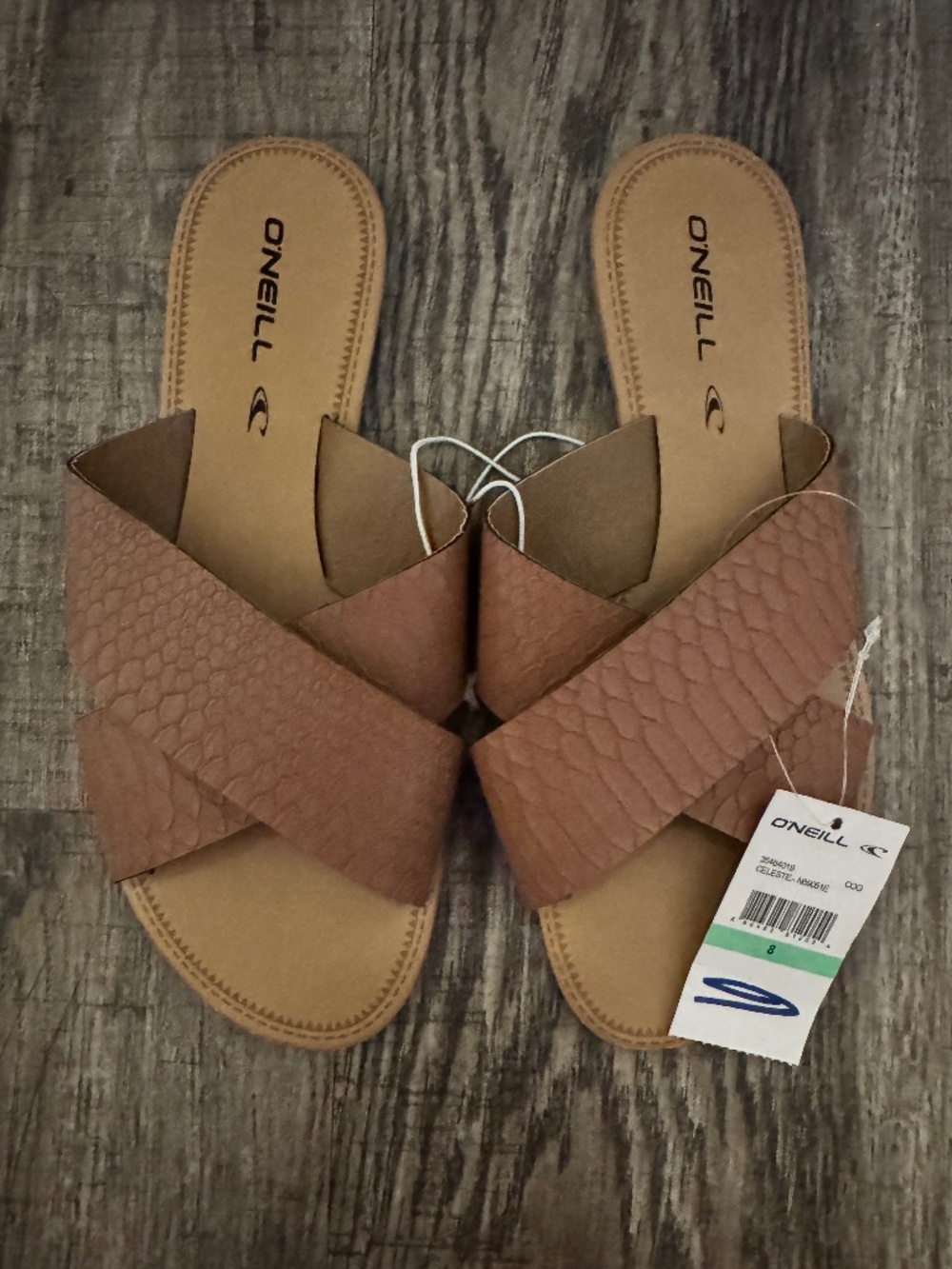 O'Neill Cognac Brown Leather Criss Cross Sandals - Women's Slip On – Size 8